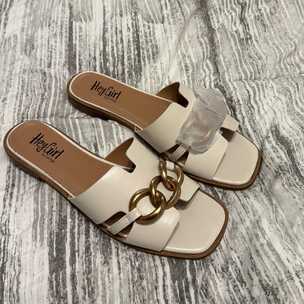 Corkys Gold and White Minimalist Sandals